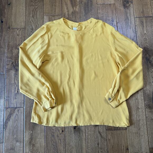 Dana Buchman Tops - Dana Buchman Mustard Yellow 100% Silk Button Back Long Sleeve Blouse Shirt Sz 16